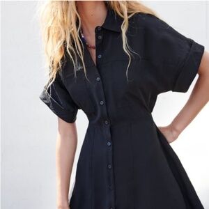 Zara Button Down Mini Shirt Dress - Black, Size S